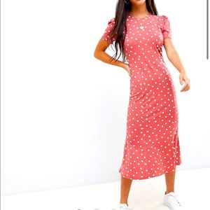 Petite ASOS Pink Polka Dot Midi Dress